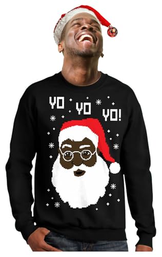 Tstars Yo Yo Black Santa Ugly Christmas Shirt for Men Tacky Sweater Style Xmas Holiday Mens Long Sleeve T-Shirt