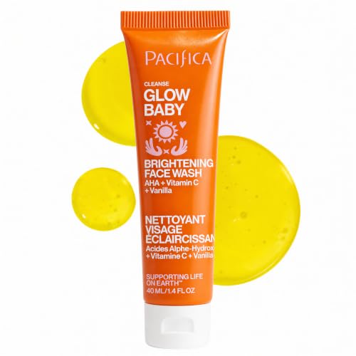 Pacifica Mini Glow Baby Brightening Facial Cleanser 1.4 oz – Vitamin C & Glycolic Acid (AHA) Face Wash– Daily Cleanser for Anti-Aging Exfoliating for Smooth, Even Glowing Skin Vegan Clean Beauty