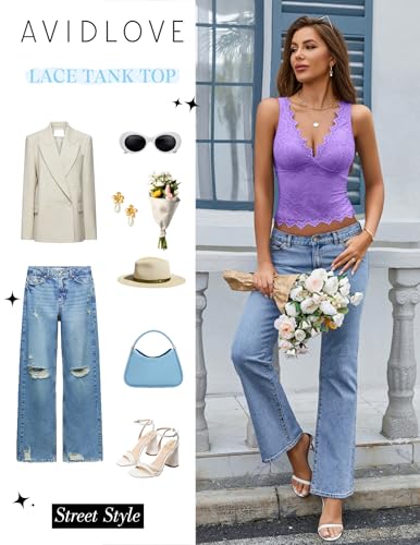 Image of Avidlove Lace Tank Tops for Women Summer Going Out Tops Y2k Sexy Lace Top