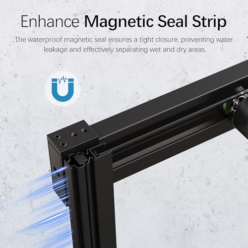 Image of 46-48 inch W x 76 inch H Frameless Sliding Shower Door, Bathroom Single Sliding Shower Doors with 5 /16 inch (8mm) SGCC Tempered Glass and Stainless Steel Handle, Reversible Installation, Matte Black