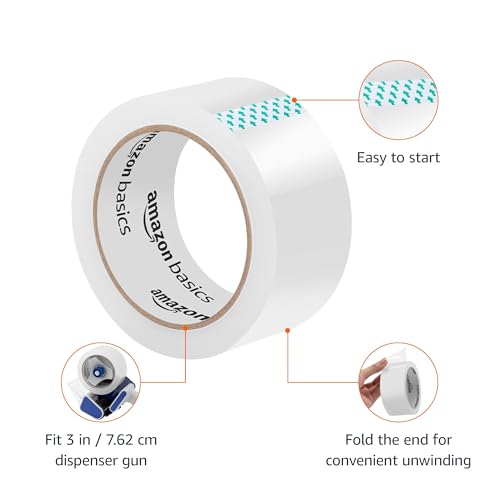 Image of Amazon Basics Packaging Tape for Shipping, Moving, Storing and Sealing, Clear, 1.88 in x 54.6 yds, 36-Pack