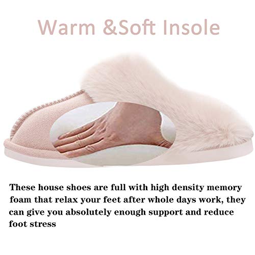 Sosushoe Womens Slippers Memory Foam Fluffy Fur Soft Slippers Warm House Shoes Indoor Outdoor Winter, Beige, 7-7.5 B(M) Us #TOP2