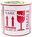 250 Etiquettes Fragile Avec Inscription En Anglais This Way Up Handle With Care Autocollants Grande Taille 10 X 10 Cm White-Red