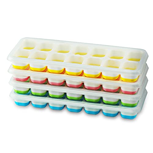 Gvolatee Stampo Silicone Cubetti Ghiaccio, 4 Pezzi con Coperchio per e Impilabile, BPA Free, per DIY Alimenti, Succo, Bevande Ghiacciate