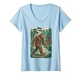Photo Gallery donna bigfoot foresta cryptid tempio giapponese retro sasquatch art maglietta con collo a v Photo Gallery donna bigfoot foresta cryptid tempio giapponese retro sasquatch art maglietta con collo a v