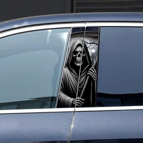 Image of Halloween Cars Body Horror Sticker, Classic Horror Movie Characters Peeking Decal Michae Waterproof Scary Vinyl Stickers for Bumper Car Decals 11in*18.89in (Black Grey Death Reaper)