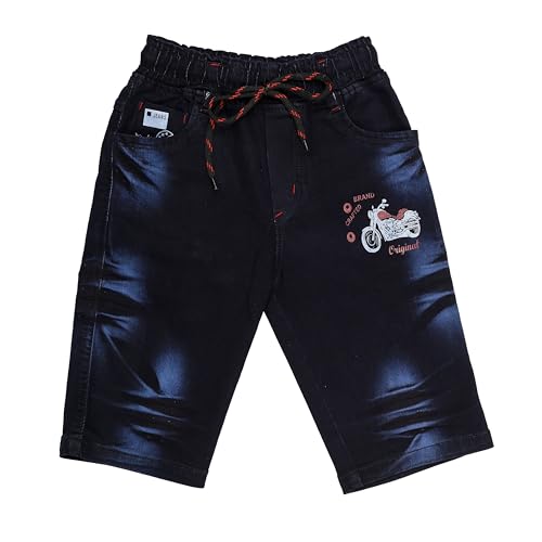 Image of Boys Regular fit,Light Blue,Drawstring Elastic Waistband,Stretchable Cotton Denim, Clean Look,Casual,Below Knee Length, 3 /4 Shorts