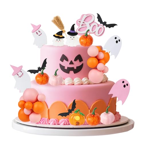 Halloween Cake Toppers 47Pcs, Pink Orange Cupcake Picks Figurines...