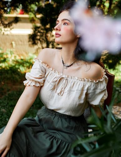 Scarlet Darkness Women's Renaissance Shirt Off Shoulder Puff Sleeve Loose Fit Summer Tops2