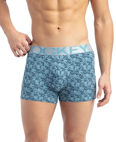 Image of Jockey IC30 Men's Tactel Microfiber Elastane Stretch Printed Trunk with Moisture Move Properties Blue Shadow L
