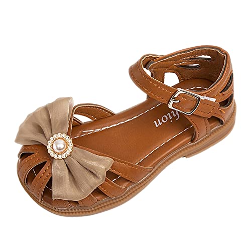 Children Shoes Summer Flat Sandals Hollow Beach Shoes Fashion Soft Sole Girls Casual Open Toe Dress Flat Shoes (Brown, 11 Little Child)