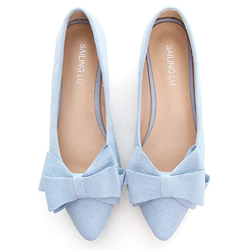 Image of SAILING LU Womens Bowknot Ballet Flats Pointy Toe Suede