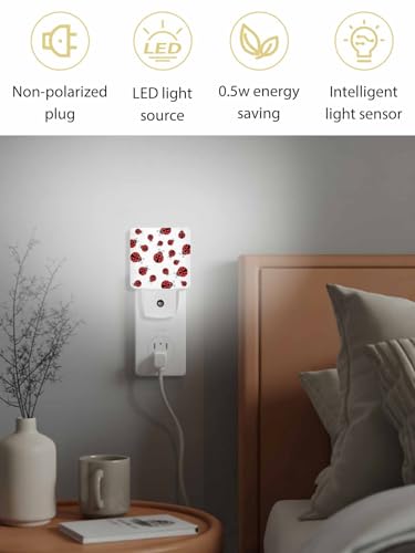 Image of Nightlight Plug in LED Lights for Bedroom, Red Ladybug Pattern Night Lights Plug into Wall with Light Sensors Room Decor for Nursery Children Kids Boys Girls