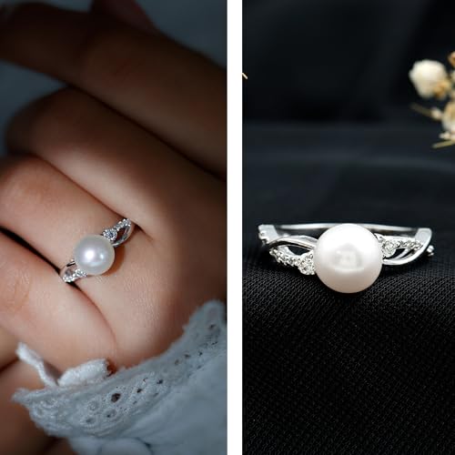 Certified 8 mm Pearl Engagement Ring for Women, AAA Quality, Natural Pearl Diamond Designer Ring (Ready to Gift)2