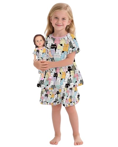 LQSZ Matching Girls & Doll Pajamas Set for Toddler Girls Short Sleeves Cute Outfit Sleepwear2