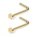 Ruifan 20G 316L Surgical Steel Nose Stud L Shaped Ring with 2MM Flat Top Piercing Jewelry 2PCS -...