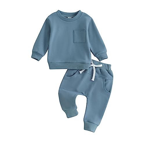 Image of Lucikamy Toddler Baby Boy Fall Outfits Long Sleeve Crew Neck Pullover Sweatshirt + Jogger Pants Set Infant Winter Clothes