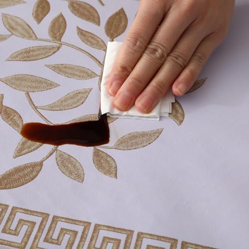 Nappe rectangulaire vinyle PVC imperméable beige pour table cuisine - 5