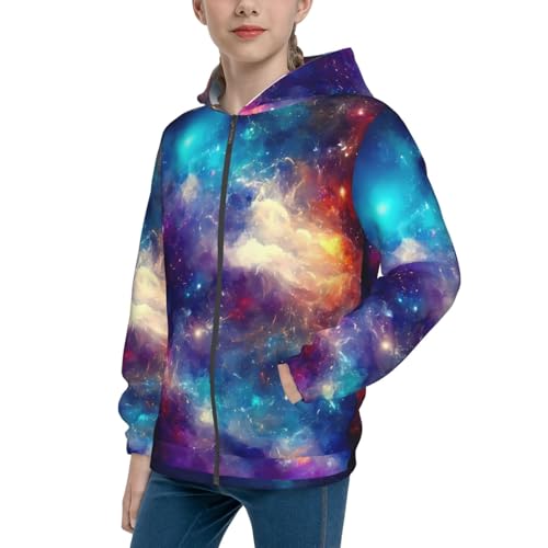 Nebula and Milky Way Kids Pullover Hoodies Boys Zip Up Sweatshirts Girls Athletic Clothes with Pocket