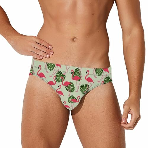 Flamingo Palm Leaves Mens Swim Briefs Bikini Sexy Low Rise Trunks Swimsuit Bathing Suit Beach