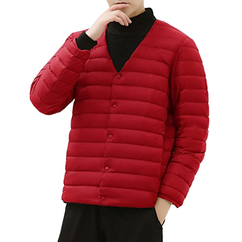 Doudoune duvet homme pliable rouge L veste légère thermique en laine