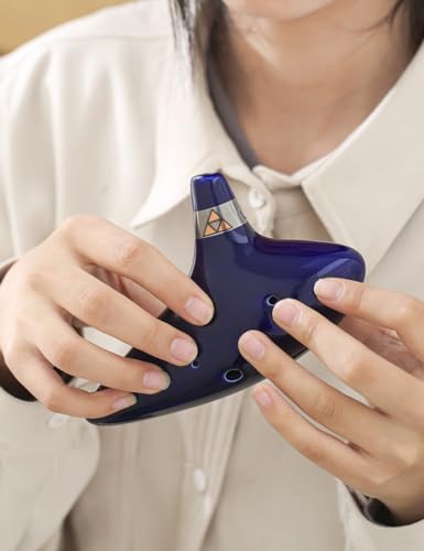 Legend of Zelda Ocarina of Time 12 Hole Alto Triforce Link Ocarina Zelda Cosplay Ceramic Exclusive Replica by AWEF (Dark Blue)