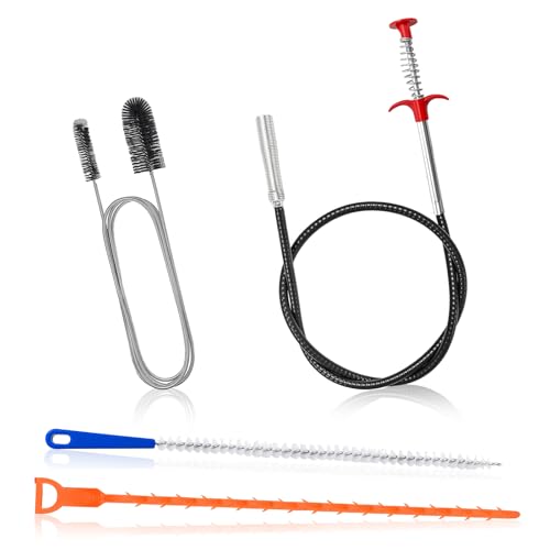4 Pièces Kit Débouchage Canalisation avec Brosse de Nettoyage Tuyau,Pince a Griffe Flexible,Brosse Canalisation pour Lavabo Furet,Cuisine Salle de Bain (4...