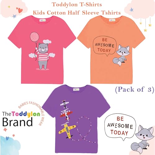 Image of Toddylon Kids T-Shirt Combo Half Sleeve Tshirt Summer Tops Tshirts Boys & Girls Regular Fit T-Shirts Boys Half Sleeves Cotton T-Shirt Summer T Shirt for Boys & Girls Pack
