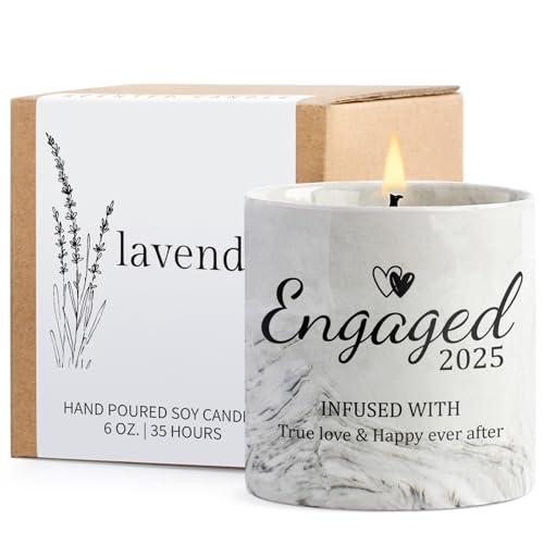 Engagement Gifts - Gift for Newly Engaged Couples, Fiance Gifts for Women, Bridal Shower, Wedding Bride Gift - Engaged Present 6 Oz Engaged 2025 Lavender Ceramics Candle