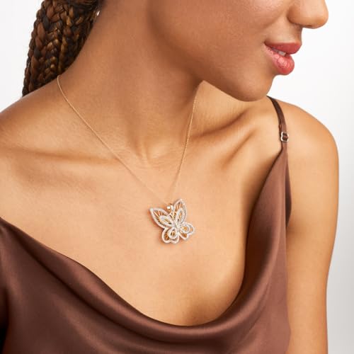 MORGAN & PAIGE .925 Sterling Silver 18K Gold Plated Butterfly Necklace with Diamond Accent - Elegant Filigree Gold Necklace for Women Diamond Pendant Butterfly Gifts for Women, 18 inch2