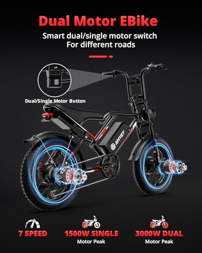 Image of AMYET S8 Peak 3000W Dual Motor AWD Electric Bike for Adults 48V 25Ah Ebike 33MPH Electric Bicycles 75+ Miles Max Range Hydraulic Disc Brake Full Suspension Fork 7-Speed Electric Bike