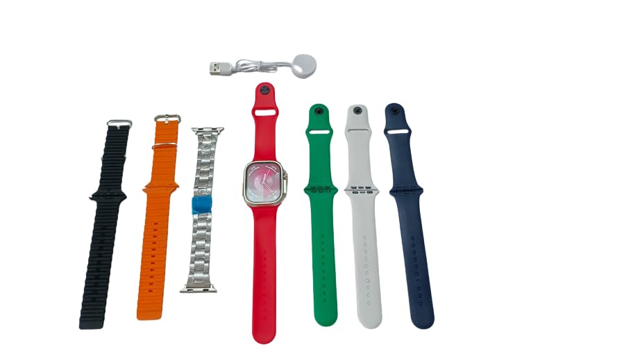 TK ELECTRANICS Ultra 7-in-1 smartwatch kit with a Metal Frame, Featuring a Rectangular dial and Multiple Interchangeable Colored Bands.-image-30