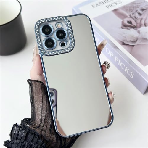Miroir de maquillage pour iPhone 12 coque de luxe rigide bleu