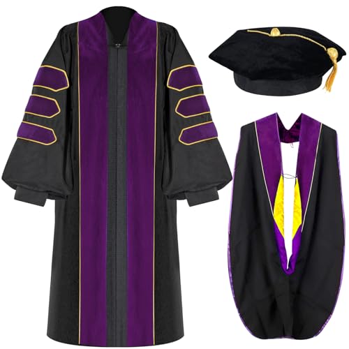 Image of Unisex Doctoral Graduation Gown with Gold Piping | Academic doctoral Cap and Gown for Graduation Ceremony