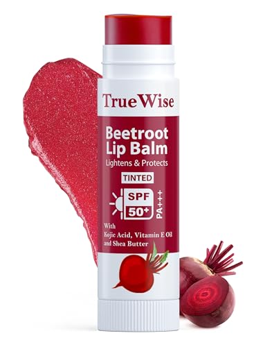 Image of Tinted Lip Balm with SPF 50 PA+++ Brightening Beetroot Lip Balm For Dark Lips With Kojic Acid,Vitamin E, Soft, Glossy Lips- SPF lip balm for Women 5g
