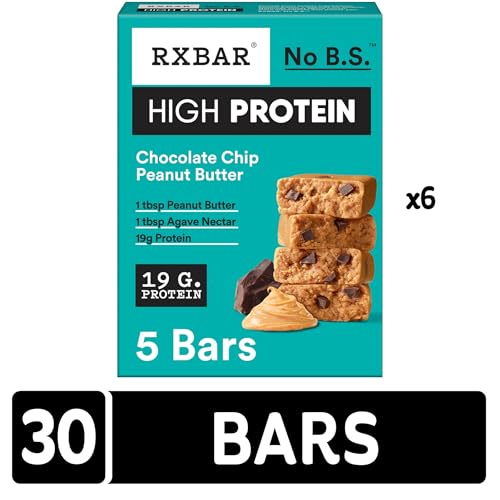 Image of RXBAR High Protein Bars, 18g Protein, Gluten Free, Protein Snacks, Chocolate Chip Peanut Butter (6 Boxes, 30 Bars)