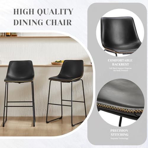 Image of Sweetcrispy Bar Stools Set of 4, Faux Leather Barstools with Metal Legs