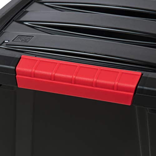 Image of IRIS USA 19 QT Plastic Storage Box with Lid and Latches - 6 Pack - BPA-Free, Garage Organizing Solution, Durable Nestable Stackable Containers, Secure Pull Handle - Black