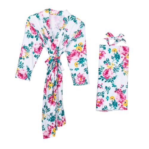 Peignoir Maternité Coton S/M : ensemble 3 pièces avec couverture bébé et bandeau