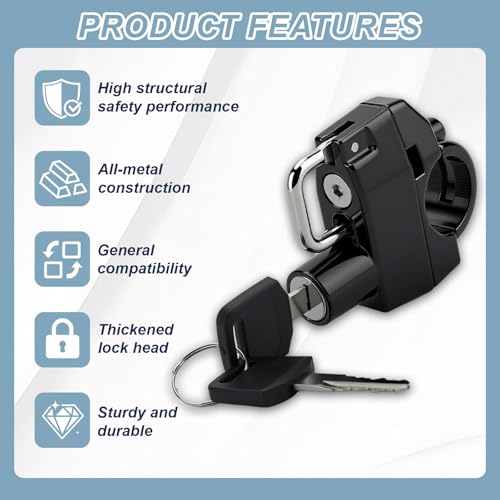 Motorcycle Helmet Lock with 2Pcs Keys,Aluminum Alloy Anti Theft Helmet Security Locks,Tamper-Proof Handlebar Mounting Locks for Motorbike Scooter Street Bike, Motorcycle Accessories Bike Key Padlock - Thumbnail 5
