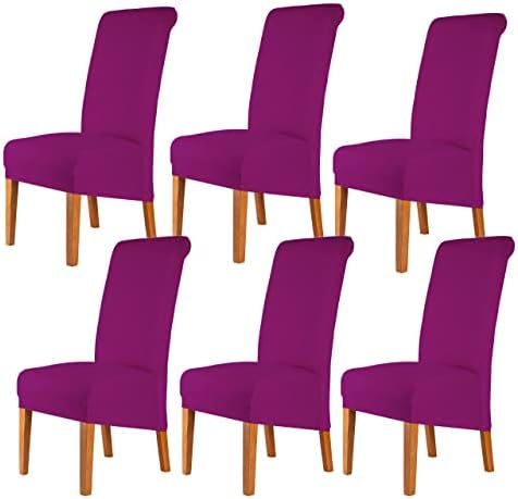 CMAKER High Back Chair Covers Stretch Spandex Fabric Chair Slipcover Seat Cover for Home Washable Removable Parsons Chair Protector Dining Room Kitchen Hotel,Set of 6,Wine Red