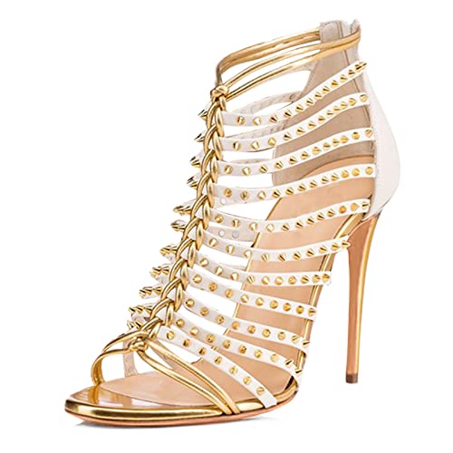 Chaussures de mariée artificielles en PU à talon aiguille et bout ouvert clouté