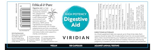 Viridian - High Potency Digestive Aid, 150 Caps | Broad-Spectrum Enzymes with Betaine HCl, Ginger & Peppermint | Gut Health & Nutrient Absorption | Vegan & Kosher | Nutritionist Formulated