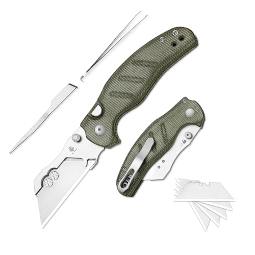 Kizer C01C Uti 1 (Doppelschraubenversion) Universalmesser, Teppichmesser EDC-Taschenmesser mit 5 Stück Rasierklingen, Grüner Micarta-Griff Kleine Klappmesser für Männer und Frauen, V3488.29JSM1