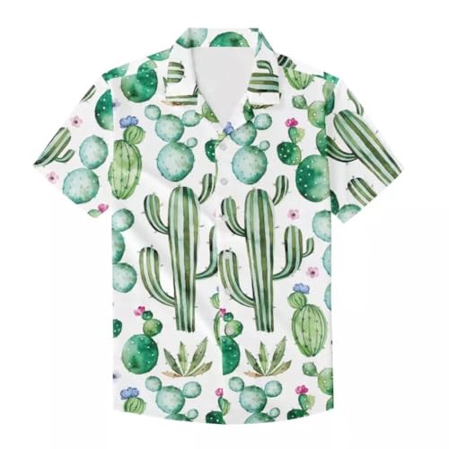 Cumagical Camisa hawaiana casual con botones y estampado floral para hombre de manga corta, Cactus, XL