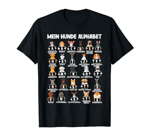 Hunderassen Hunde Alphabet A-Z Hund ABC T-Shirt