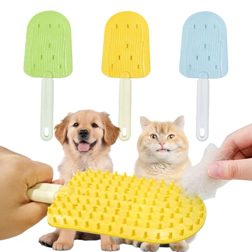 Image of 3PCS Pet Ice Cream Massage Combs, Cat Double-Sided Grooming Brush, Cat Tongue Brush for Cats Grooming Easily Removes Fur Reducing Hairballs (Green+Blue+Yellow)