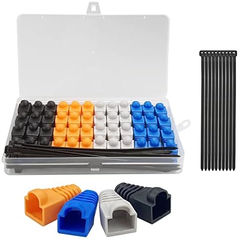 48pcs RJ45 Plug Connector Boots Cover Soft Plastic Ethernet Network Plug Sheath Connector Cover Cable Connector Boots Cap, for Protect the Network Crystal Head, with Cable Ties(4 Colors) Cover