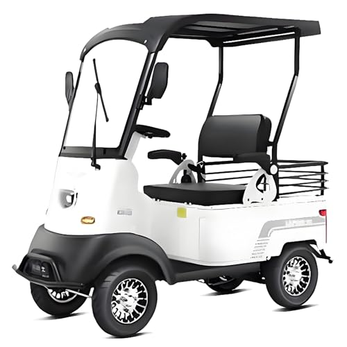 4 Wheel Seniors Adult Travel Mobility Scooter,2 Seater Electric Golf Cart, 800W All Terrain Leisure Electric Scooter Foldable Compact Cruiser Extra Large Portable Capacity Storage Trunk(White,800W Lea