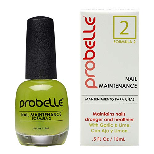 Probelle Formula 2 Nail Maintenance with Garlic and Lime, Nail Hardener and Strengthener with Fungal Protection and Color protection .5 fl oz/ 15 mL